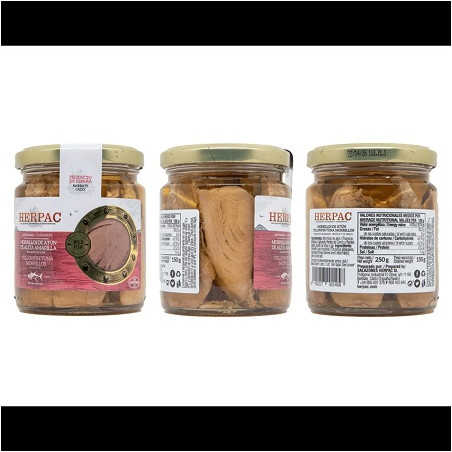 MORRILLOS DE ATÚN DE ALETA AMARILLA EN ACEITE DE OLIVA TARRO 250g HERPAC BARBATE