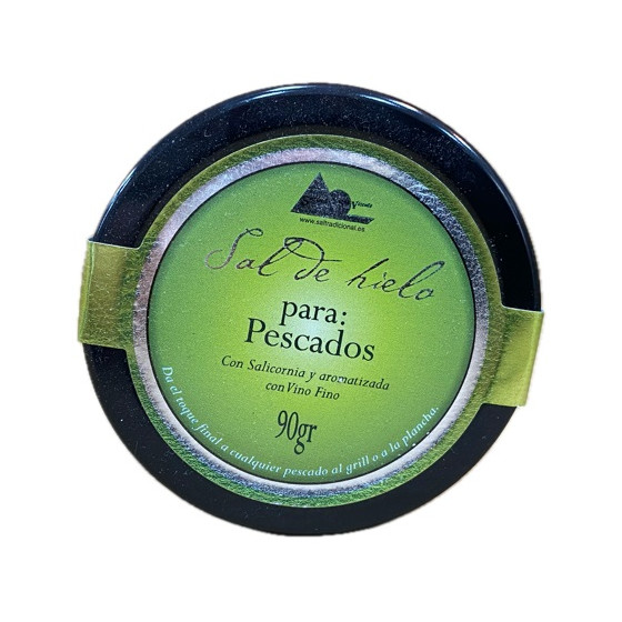SAL DE HIELO PARA PESCADOS CON SALICORNIA Y AROMATIZADA CON VINO FINO 90 gr SALINAS SAN VICENTE