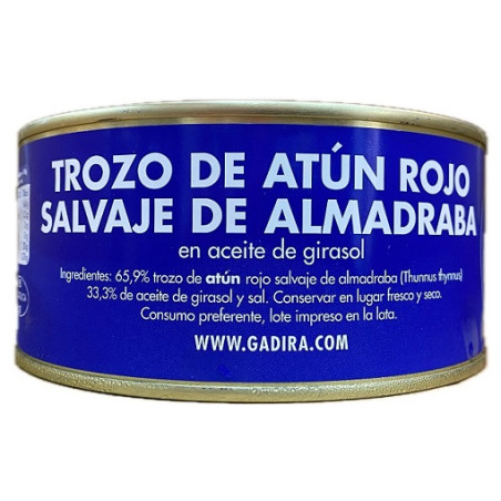 TROZOS DE ATÚN ROJO SALVAJE DE ALMADRABA EN ACEITE DE GIRASOL LATA 975g GADIRA BARBATE