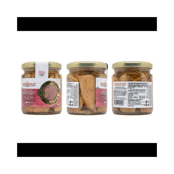 MORRILLOS DE ATÚN DE ALETA AMARILLA EN ACEITE DE OLIVA TARRO 250g HERPAC BARBATE