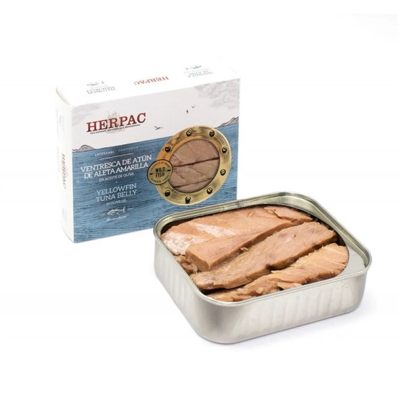 VENTRESCA DE ATÚN DE ALETA AMARILLA EN ACEITE DE OLIVA LATA 245g HERPAC BARBATE