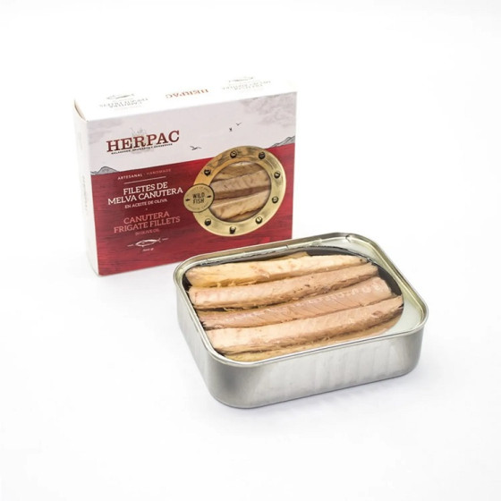 FILETES DE MELVA CANUTERA EN ACEITE DE OLIVA LATA 245g HERPAC BARBATE