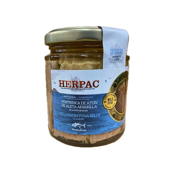 VENTRESCA DE ATÚN DE ALETA AMARILLA EN ACEITE DE OLIVA TARRO 250g HERPAC BARBATE