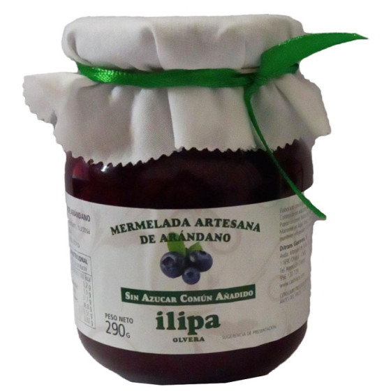 MERMELADA ARTESANA DE ARÁNDANOS SIN AZUCAR COMÚN AÑADIDA ILIPA OLVERA