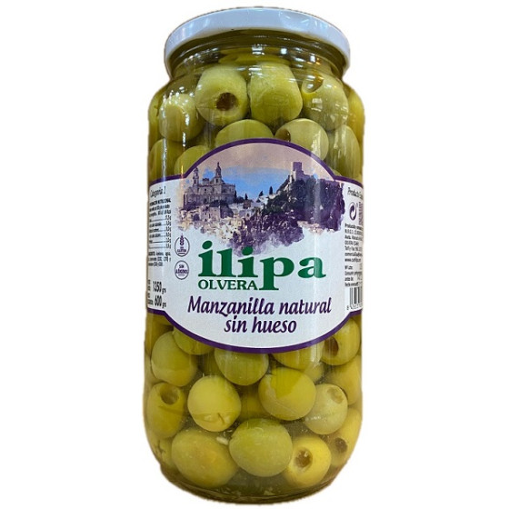 ACEITUNAS MANZANILLA NATURAL SIN HUESO ILIPA OLVERA TIERRA DE CÁDIZ