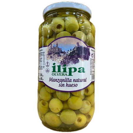 ACEITUNAS MANZANILLA NATURAL SIN HUESO ILIPA OLVERA TIERRA DE CÁDIZ