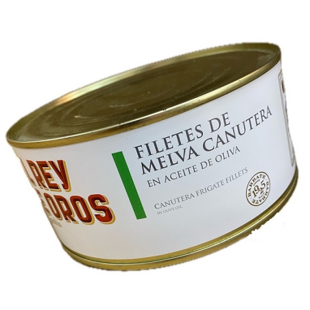 FILETES DE MELVA CANUTERA EN ACEITE DE OLIVA LATA 975g EL REY DE OROS BARBATE