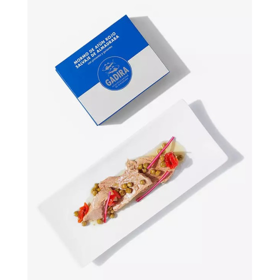 MORMO DE ATÚN ROJO SALVAJE DE ALMADRABA CON PIMIENTOS Y GUISANTES LATA 237g GADIRA BARBATE