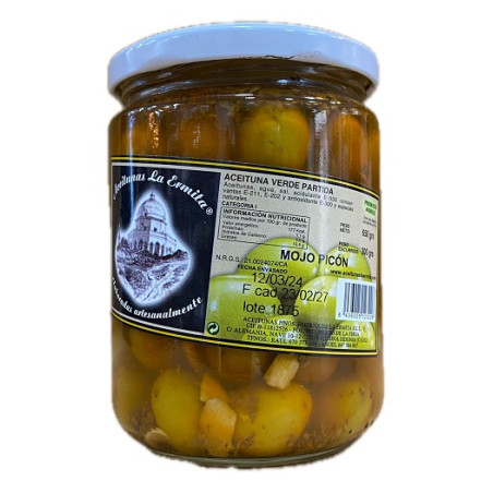 ACEITUNAS VERDES PARTIDAS MOJO PICÓN 650 gr ACEITUNAS LA ERMITA