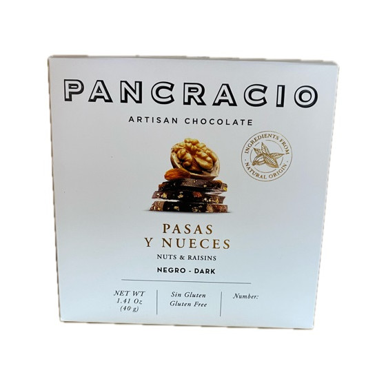 CHOCOLATE ARTESANO CON PASAS Y NUECES 40g PANCRACIO