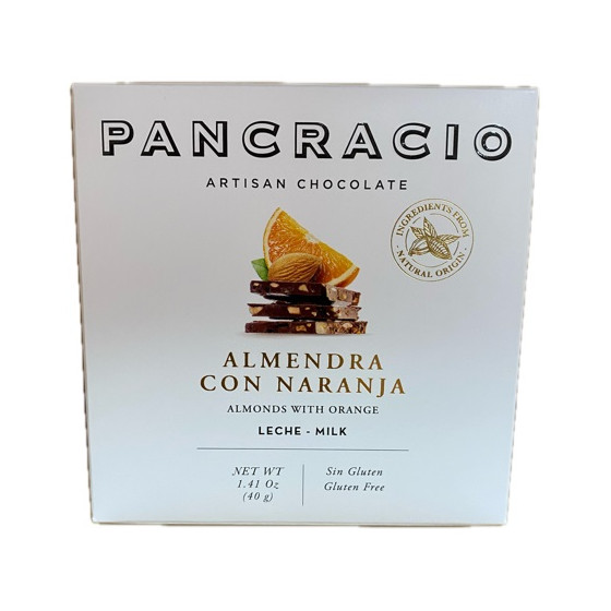 CHOCOLATE ARTESANO ALMENDRA CON NARANJA 40g PANCRACIO