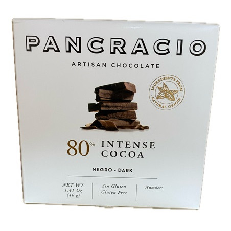 CHOCOLATE ARTESANO 80% INTENSE COCOA 40g PANCRACIO