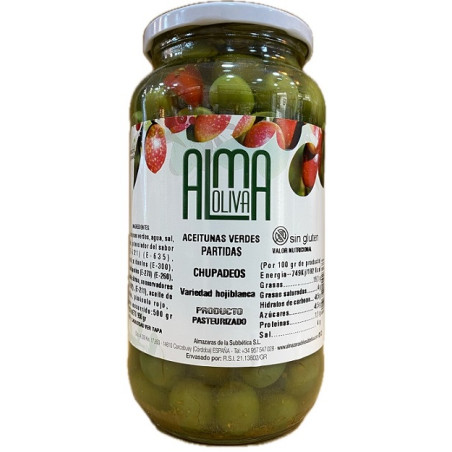 ACEITUNAS VERDES PARTIDAS CHUPADEOS 950 gr ALMA OLIVA