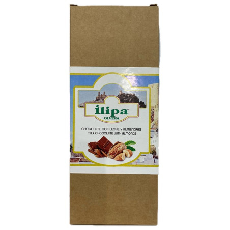 CHOCOLATE CON LECHE Y ALMENDRAS ILIPA 110 G – ARTESANAL DE OLVERA (CÁDIZ)
