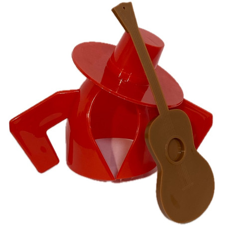 VESTIDURA OFICIAL TÍO PEPE 75 CL – CHALECO Y SOMBRERO ROJO + GUITARRA MARRÓN