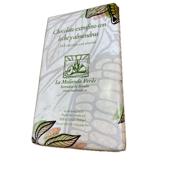CHOCOLATE EXTRAFINO CON LECHE Y ALMENDRAS 200 gr LA MOLIENDA VERDE SERRANIA DE RONDA