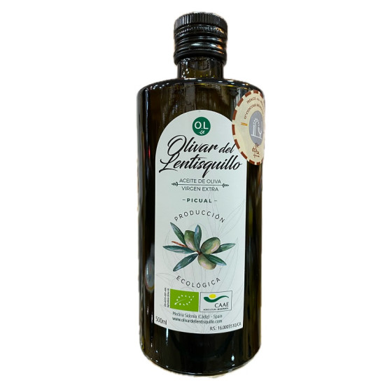 ACEITE DE OLIVA VIRGEN EXTRA BOTELLA 500 ml VARIEDAD PICUAL PRODUCCIÓN ECOLÓGICA EL LENTISQUIILLO