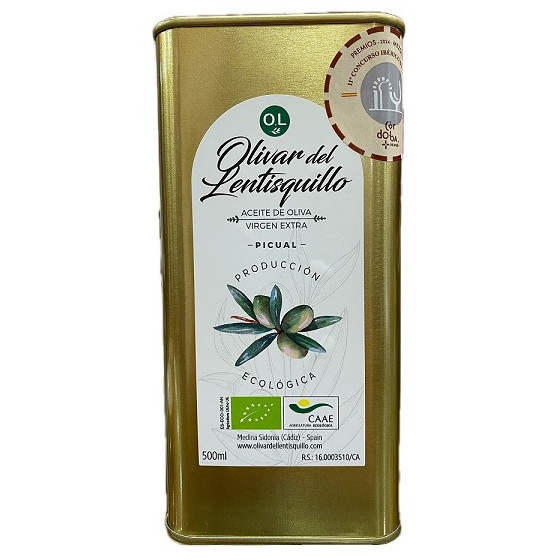 ACEITE DE OLIVA VIRGEN EXTRA LATA 500 ml VARIEDAD PICUAL PRODUCCIÓN ECOLÓGICA EL LENTISQUIILLO