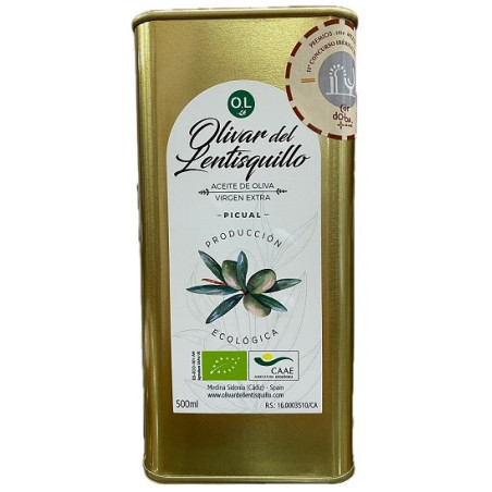ACEITE DE OLIVA VIRGEN EXTRA LATA 500 ml VARIEDAD PICUAL PRODUCCIÓN ECOLÓGICA EL LENTISQUIILLO