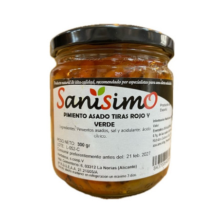 PIMIENTOS ASADOS TIRAS ROJO Y VERDE TARRO 300 gr SANÍSIMO
