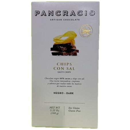 TABLETA CHOCOLATE NEGRO 64% CHIPS CON SAL PANCRACIO 100G – GOURMET ARTESANAL