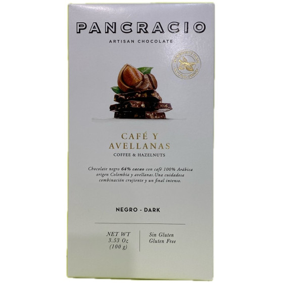 TABLETA CHOCOLATE NEGRO 64% CAFÉ Y AVELLANAS PANCRACIO 100G – GOURMET ARTESANAL