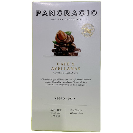 TABLETA CHOCOLATE NEGRO 64% CAFÉ Y AVELLANAS PANCRACIO 100G – GOURMET ARTESANAL