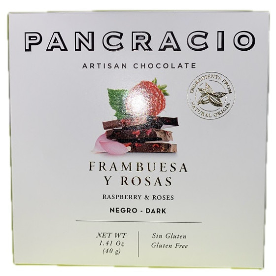 MINI TABLETA CHOCOLATE NEGRO 64% FRAMBUESA Y ROSAS PANCRACIO 40G – GOURMET ESPAÑOL