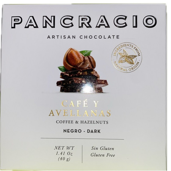 MINI TABLETA CHOCOLATE NEGRO 64% CAFÉ Y AVELLANAS PANCRACIO 40G – GOURMET ESPAÑOL