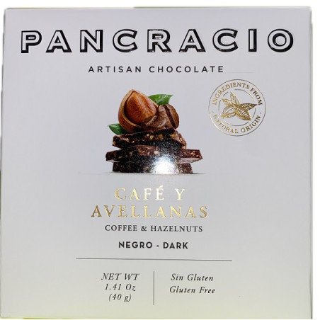 MINI TABLETA CHOCOLATE NEGRO 64% CAFÉ Y AVELLANAS PANCRACIO 40G – GOURMET ESPAÑOL