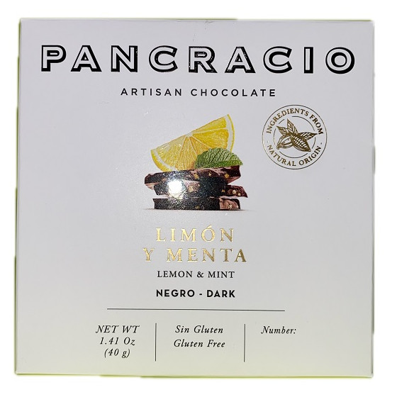 MINI TABLETA CHOCOLATE NEGRO 64% LIMÓN Y MENTA PANCRACIO 40G – GOURMET ESPAÑOL
