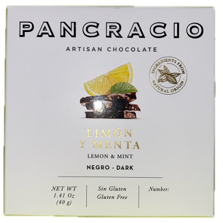 MINI TABLETA CHOCOLATE NEGRO 64% LIMÓN Y MENTA PANCRACIO 40G – GOURMET ESPAÑOL