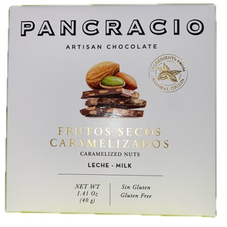 MINI TABLETA CHOCOLATE CON LECHE 42% FRUTOS SECOS CARAMELIZADOS PANCRACIO 40G