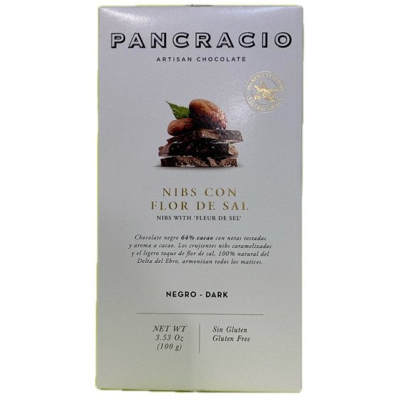 TABLETA CHOCOLATE NEGRO 64% NIBS Y FLOR DE SAL PANCRACIO 100G – GOURMET ESPAÑOL