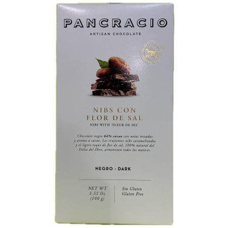 TABLETA CHOCOLATE NEGRO 64% NIBS Y FLOR DE SAL PANCRACIO 100G – GOURMET ESPAÑOL