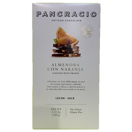 TABLETA CHOCOLATE CON LECHE 42% ALMENDRAS Y NARANJA PANCRACIO 100G – GOURMET ESPAÑOL
