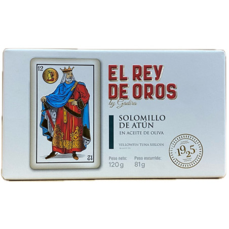 SOLOMILLO DE ATÚN ALETA AMARILLA EN ACEITE DE OLIVA EL REY DE OROS BARBATE 120G