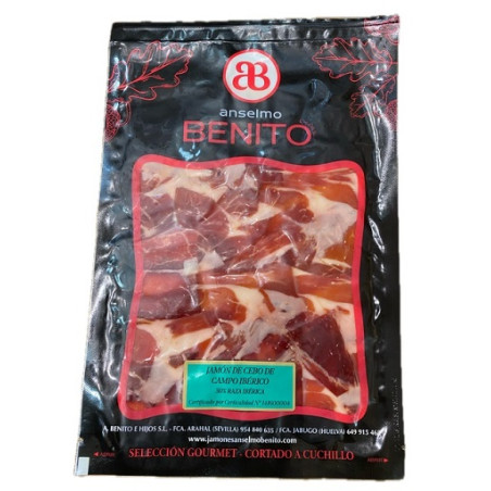 JAMÓN DE CEBO CAMPO IBÉRICO 50% RAZA IBÉRICA LONCHEADO A CUCHILLO ANSELMO BENITO 100 G