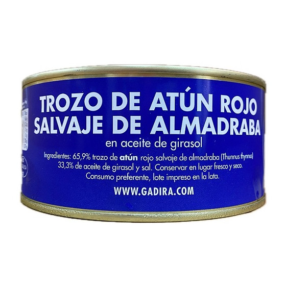 TROZOS DE ATÚN ROJO SALVAJE DE ALMADRABA EN ACEITE DE GIRASOL LATA 975g GADIRA BARBATE