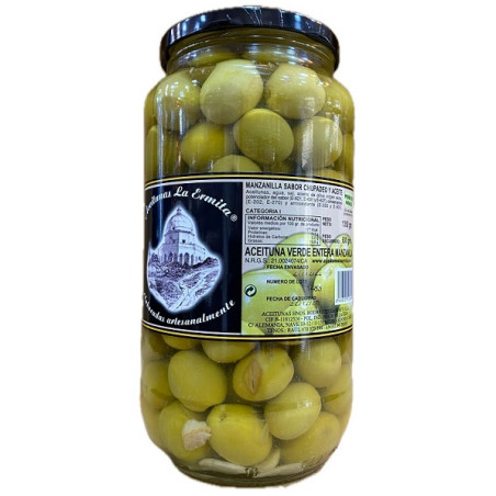 ACEITUNAS VERDES ENTERA MANZANILLA 1350 gr ACEITUNAS LA ERMITA