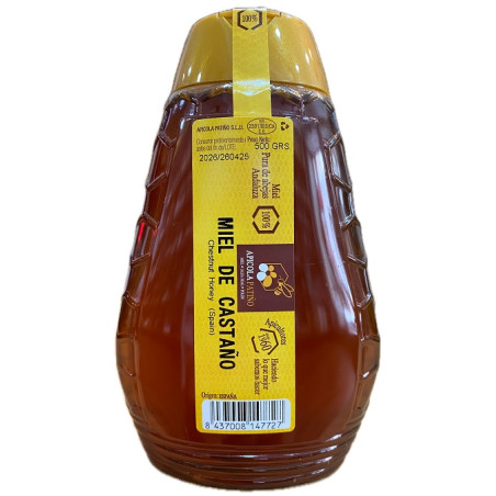 MIEL DE CASTAÑO APÍCOLA PATIÑO 500 G – ENVASE PLÁSTICO ANTIGOTEO ARTESANAL CONIL
