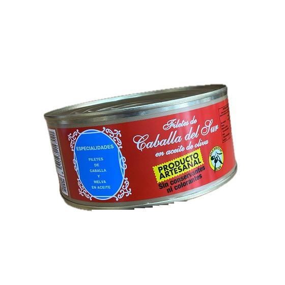 FILETES DE CABALLA EN ACEITE DE OLIVA VIRGEN DEL CARMEN 975 G – CONSERVA DE TARIFA