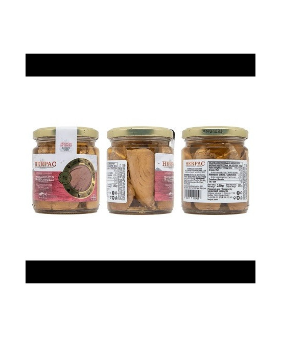 MORRILLOS DE ATÚN DE ALETA AMARILLA EN ACEITE DE OLIVA TARRO 250g. HER