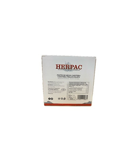 FILETES E MELVA CANUTERA EN ACEITE DE OLIVA LATA 525g. HERPAC BARBATE