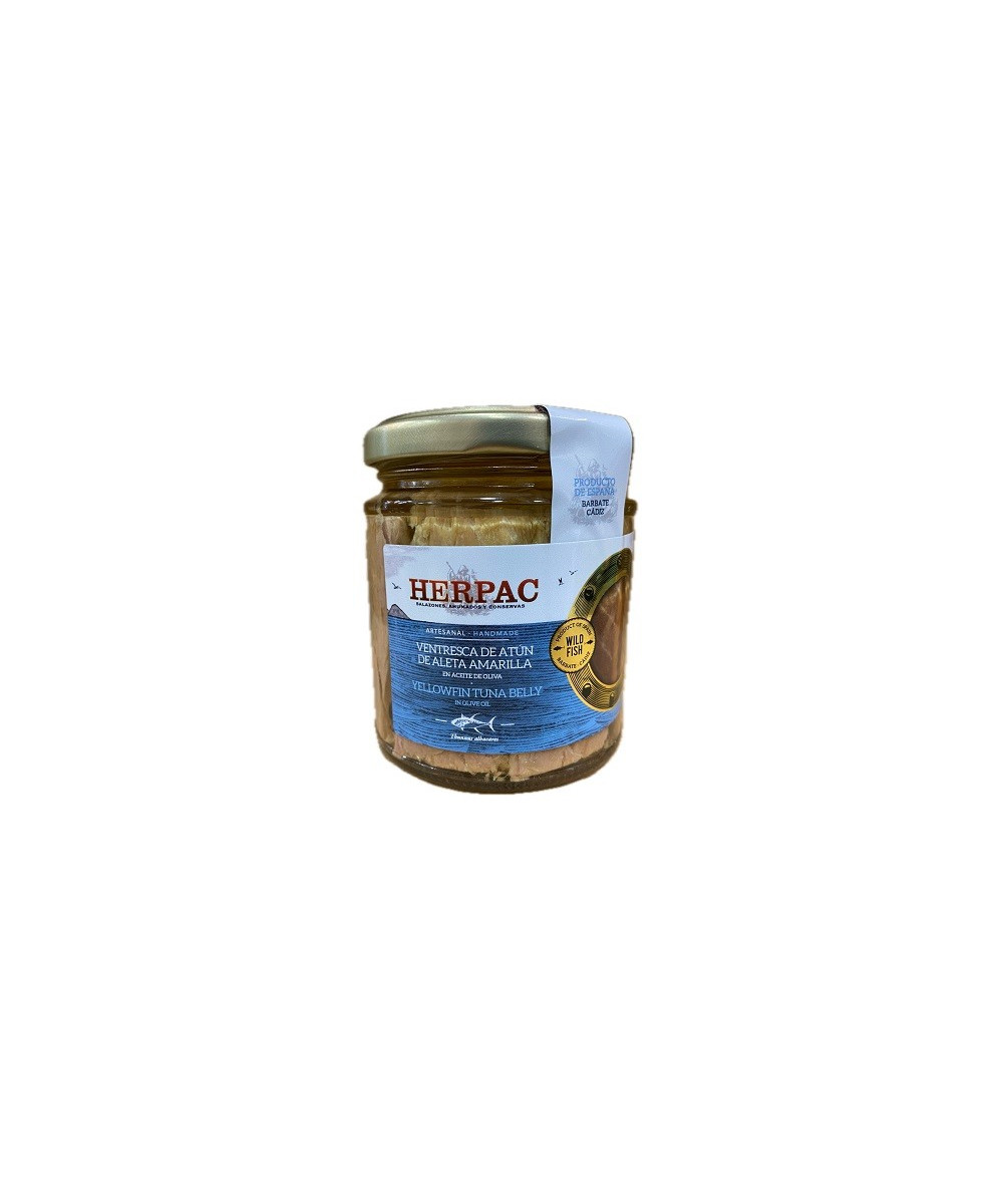 VENTRESCA DE ATÚN DE ALETA AMARILLA EN ACEITE DE OLIVA TARRO 250g. HERPAC BARBATE