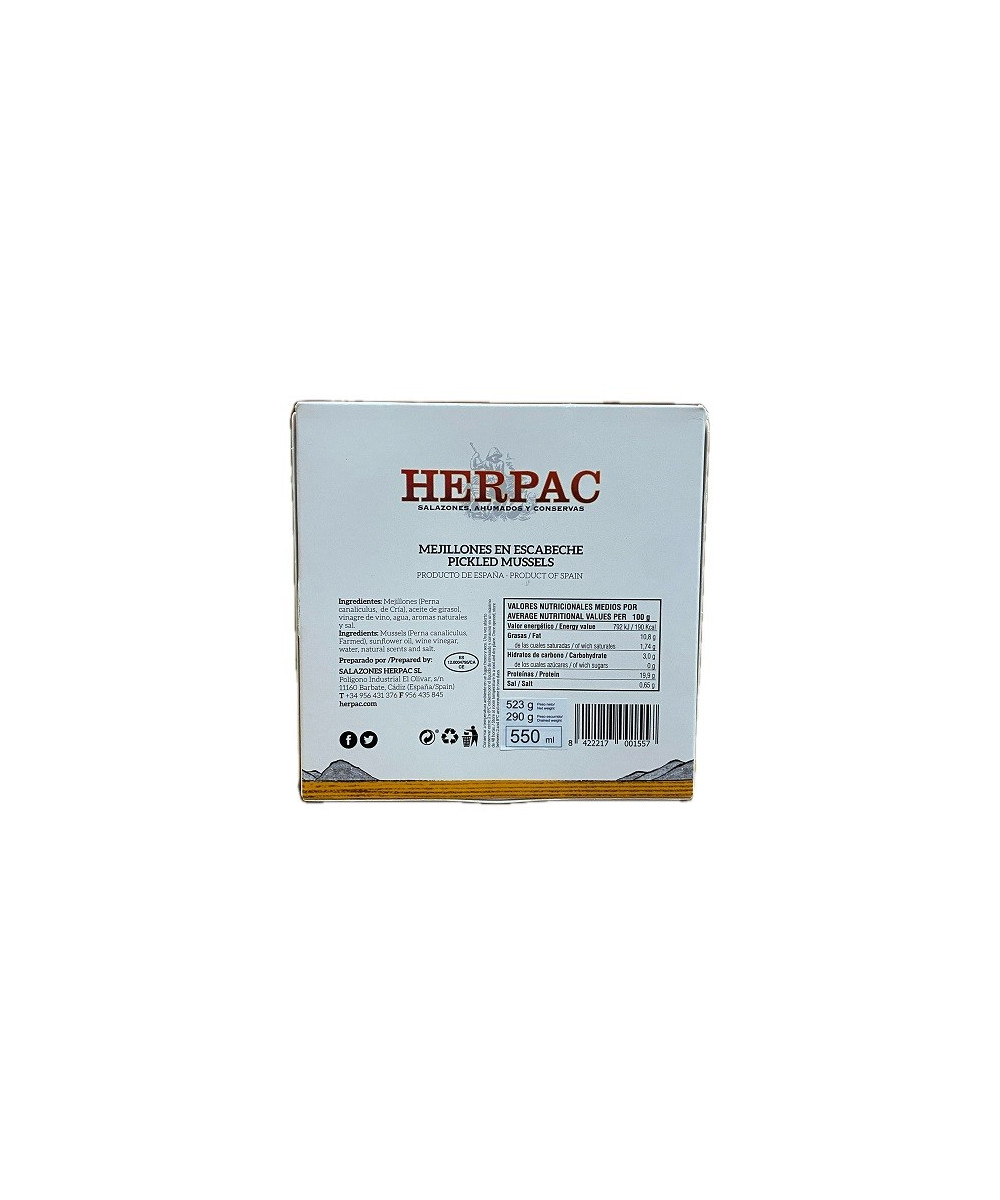 MEJILLONES EN ESCABECHE HERPAC 523 G – BARBATE SALAZONES, AHUMADOS Y C