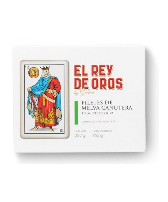 FILETES DE MELVA CANUTERA EN ACEITE DE OLIVA LATA 237g. EL REY DE OROS