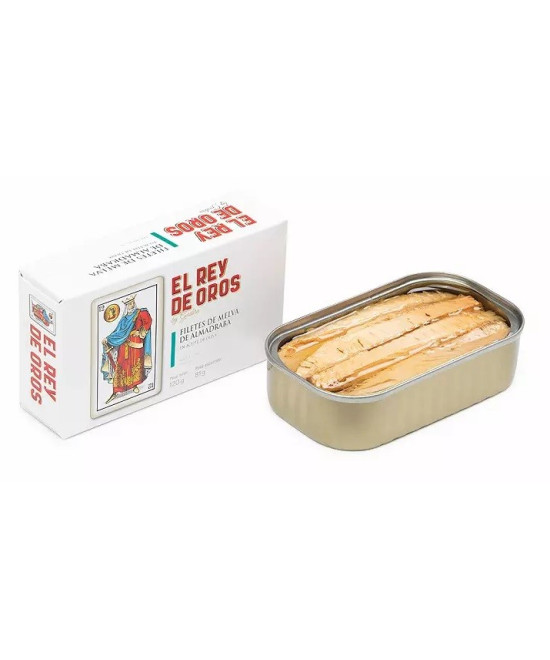 FILETES DE MELVA DE ALMADRABA EN ACEITE DE OLIVA LATA 120g. EL REY DE 