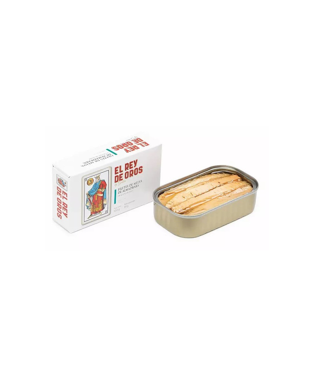 FILETES DE MELVA DE ALMADRABA EN ACEITE DE OLIVA LATA 120g. EL REY DE OROS BARBATE