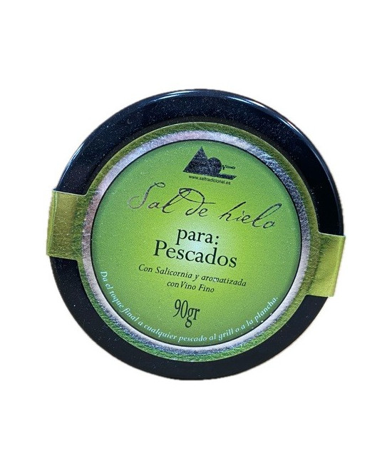 SAL DE HIELO PARA PESCADOS CON SALICORNIA Y AROMATIZADA CON VINO FINO. 90 gr. SALINAS SAN VICENTE